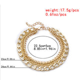 Daiiibabyyy 3 Pcs/Set Punk Fashion Cuban Thick Anklet Bracelet Simple Gold Color Metal Anklet Set Barefoot Sandals Foot Jewelry