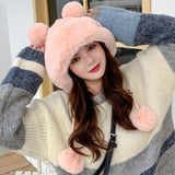 Winter Hat Women Soft Fleece Fur Russian Hat Female Knitted Hat Ladies Cute Pompom Snow Ski Trapper Earflap Cap Keep Warm Bonnet daiiibabyyy