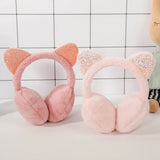 Fashion Cat Ear Plush Earmuffs Shiny Sequin Soft Earflaps Headband for Kids Boys Girls Unisex Vintage Ear-cap Winter Outdoor daiiibabyyy