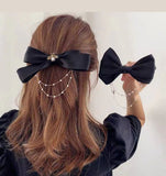 New Elegant Bow Pearls Chain Barrettes Hairpins For Women Rhinestone Spring Hair Clips Ribbon Headband Ponytail Hair Accessories daiiibabyyy