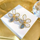 Fashion Exaggerate Crystal Big Flower Stud Earrings Party Jewelry Gifts For Women Korean Chic Noble White Blue Earring Brincos daiiibabyyy