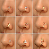 1Pc Copper Fake Piercing Nose Ring Heart Star Crown Clip On Nose Ear Clip Cuff Earring For Women Girl Gift Body Jewelry nariz daiiibabyyy