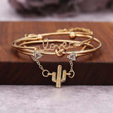 4Pcs Simple Leaves Triangle Love Cactus Knot Charm Bracelets for Women Girl Gold Color Adjustable Chain Bracelet  Bangles daiiibabyyy