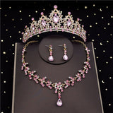 Daiiibabyyy Korean Crystal Bridal Jewelry Sets for Women Bride Tiaras Sets Crown Necklace Earrings Wedding Jewelry Sets