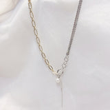 2022 Trendy Metal Chain Splice Rhinestone Chain Choker Necklaces Fresh Pearl Metal Lasso Pendant Collar Hip hop Necklaces Women daiiibabyyy