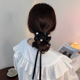 Bow Tie Pearl Hair Accessories Simple Temperament Ponytail Head Rope Ribbon Hair Tie All-match Sweet Korean Style Headdress daiiibabyyy
