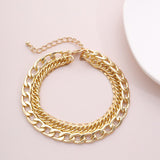 Daiiibabyyy 3 Pcs/Set Punk Fashion Cuban Thick Anklet Bracelet Simple Gold Color Metal Anklet Set Barefoot Sandals Foot Jewelry