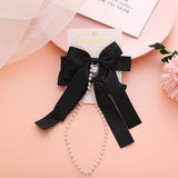 New Elegant Bow Pearls Chain Barrettes Hairpins For Women Rhinestone Spring Hair Clips Ribbon Headband Ponytail Hair Accessories daiiibabyyy