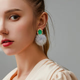 Autumn Winter Sweet Plush Ball Stud Earring for Women Jewelry Multicolor Pearls Female Personality Simple Pink Plush Fur Earing daiiibabyyy