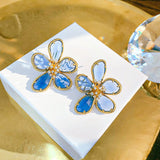 Fashion Exaggerate Crystal Big Flower Stud Earrings Party Jewelry Gifts For Women Korean Chic Noble White Blue Earring Brincos daiiibabyyy