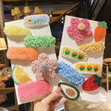 3 Pcs/Set Children Cute Nylon Knitting Flower Fruit Ornament Hair Clips Girl Lovely Soft Barrettes Hairpins Kid Hair Accessories daiiibabyyy