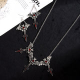 New Fashion Spider Halloween PendantsBat Vampire Chain Short Long Mens Womens Silver Color Necklace Earrings Set Jewelry Gift daiiibabyyy