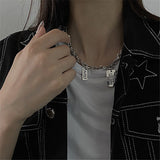 Fashion Titanium Steel Letter Square Brand Pendant Necklace For Women Girls Punk Hip Hop Double Long Clavicle Chain Jewelry 2021 daiiibabyyy