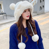 Winter Hat Women Soft Fleece Fur Russian Hat Female Knitted Hat Ladies Cute Pompom Snow Ski Trapper Earflap Cap Keep Warm Bonnet daiiibabyyy