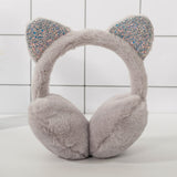 Fashion Cat Ear Plush Earmuffs Shiny Sequin Soft Earflaps Headband for Kids Boys Girls Unisex Vintage Ear-cap Winter Outdoor daiiibabyyy