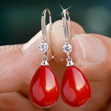 Exquisite Fashion Silver Color Water Imitation Pearls Drop Earrings for Women Shiny Red Green Round Imitation Pearls Earrings daiiibabyyy