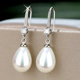 Exquisite Fashion Silver Color Water Imitation Pearls Drop Earrings for Women Shiny Red Green Round Imitation Pearls Earrings daiiibabyyy