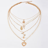 Daiiibabyyy Bohemian Multilayered Leaf Rose Flower Cross Heart Pendant Necklace for Women Gold Color Necklace Jewelry Gifts