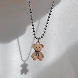 Daiiibabyyy Cute Brown Flocking Bear Pendant Necklaces Women Girls Lovely Bears Charm Pendant Sweater Chain Necklace Jewelry Gift