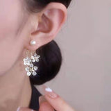 Daiiibabyyy Front And Back Zircon Flower Tassel Earrings For Women Korean Style Delicate Simple Zircon Long Earings Jewelry Wholesale