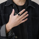 Daiiibabyyy Simple Black Man Geometric Stainless Steel Ring Punk Rock Smooth Chunky Finger Ring Fashion Mens Hip hop Punk Jewelry