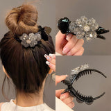 Daiiibabyyy Elegant Crystal Flower Bow Hair Claws For Women Luxury Rhinestone Ponytail Clips Korean Girl Daily Wear Hairpin Hair Accessories