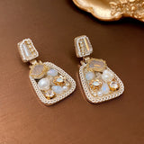 Daiiibabyyy Statement Fashion Geometric Druze Crystal Pearl Stones Drop Earrings For Women