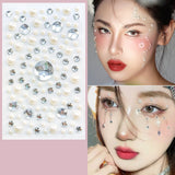 Daiiibabyyy Face Tattoo Eyeshadow Stickers Nail Stickers 3D Pearl Face Jewels Diamond Decoration Self Adhesive Body Brow Makeup DIY Beauty