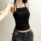 Camisoles Sexy Cami Tops Women Casual All-match 2023 New Sleeveless Crop Top Shirring Design Korean Fashion Cropped Clothes