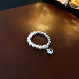 Daiiibabyyy Fashion Elastic Metallic Pearl Rings For Women 2023 New Simple Adjustable Ring Jewelry Wholesale