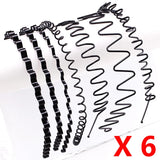 Daiiibabyyy 6pcs Fashion Metal Hair Band for Men Women Unisex Black Wavy Hair Head Hoop Band Sports Headband Hairband Hair Accessories Gifts