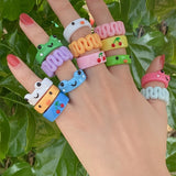 Daiiibabyyy Acrylic Frog Ring Resin Rings for Women Girls Cute Animal Aesthetic Jewelry Friendship Rings Greative Party Travel Gifts