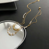 Daiiibabyyy Double Layers Simple Metallic Beads Pearl Choker Necklace For Women Korean Style Titanium Steel New Fashion Jewelry Wholesale