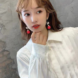 Daiiibabyyy Beautiful Lucky Red Rose Flower Drop Earrings For Women New Sweet Fashion Jewelry Wholesale