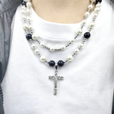 Daiiibabyyy Necklaces Men Clavicle Chains Crucifix Jewelry Titanium Steel Imitation Pearls Inlaid Zircon Hip Hop Free Shipping