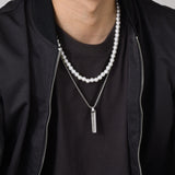 Daiiibabyyy Men Stainless Steel Roman Numerals Bar and Simulated Pearl Chain Stacking Necklaces,Stylish Geometric Collar Gift to Him