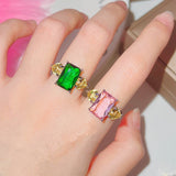 Daiiibabyyy Colorful Crystal Stones Rings For Women 2023 New Green Pink Blue Yellow Beautiful Jewelry Ring Wholesale