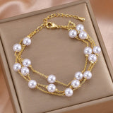 Daiiibabyyy Luxury Pearl Charm Bracelets for Women Fashion Classic Multilayer Bangles Female Party Jewelry Accessories