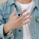 Daiiibabyyy Simple Black Man Geometric Stainless Steel Ring Punk Rock Smooth Chunky Finger Ring Fashion Mens Hip hop Punk Jewelry