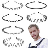 Daiiibabyyy 6pcs Fashion Metal Hair Band for Men Women Unisex Black Wavy Hair Head Hoop Band Sports Headband Hairband Hair Accessories Gifts