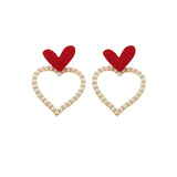 Daiiibabyyy Y2K Jewelry Vintage Imitation Pearl Love Heart Dangle Earrings For Women Elegant Fashion Charm Sweet Earrings Christmas Gifts