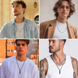 Daiiibabyyy Men Stainless Steel Roman Numerals Bar and Simulated Pearl Chain Stacking Necklaces,Stylish Geometric Collar Gift to Him