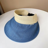 Daiiibabyyy Japanese Patchwork Denim Empty Top Sun Hat Summer Fashion Street Sun Visor Hat Outdoor Sun Visor Hat