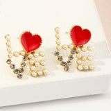 Daiiibabyyy Y2K Jewelry Vintage Imitation Pearl Love Heart Dangle Earrings For Women Elegant Fashion Charm Sweet Earrings Christmas Gifts