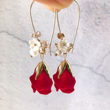 Daiiibabyyy Beautiful Lucky Red Rose Flower Drop Earrings For Women New Sweet Fashion Jewelry Wholesale