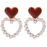 Daiiibabyyy Y2K Jewelry Vintage Imitation Pearl Love Heart Dangle Earrings For Women Elegant Fashion Charm Sweet Earrings Christmas Gifts