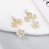 Daiiibabyyy Front And Back Zircon Flower Tassel Earrings For Women Korean Style Delicate Simple Zircon Long Earings Jewelry Wholesale