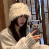 Daiiibabyyy Winter Thick Furry Winter Hat Fluffy Russian Rabbit Fur Women Girl Fur Headband Hat Winter Outdoor Earwarmer Ski Hats Hot