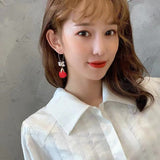 Daiiibabyyy Beautiful Lucky Red Rose Flower Drop Earrings For Women New Sweet Fashion Jewelry Wholesale