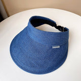 Daiiibabyyy Japanese Patchwork Denim Empty Top Sun Hat Summer Fashion Street Sun Visor Hat Outdoor Sun Visor Hat